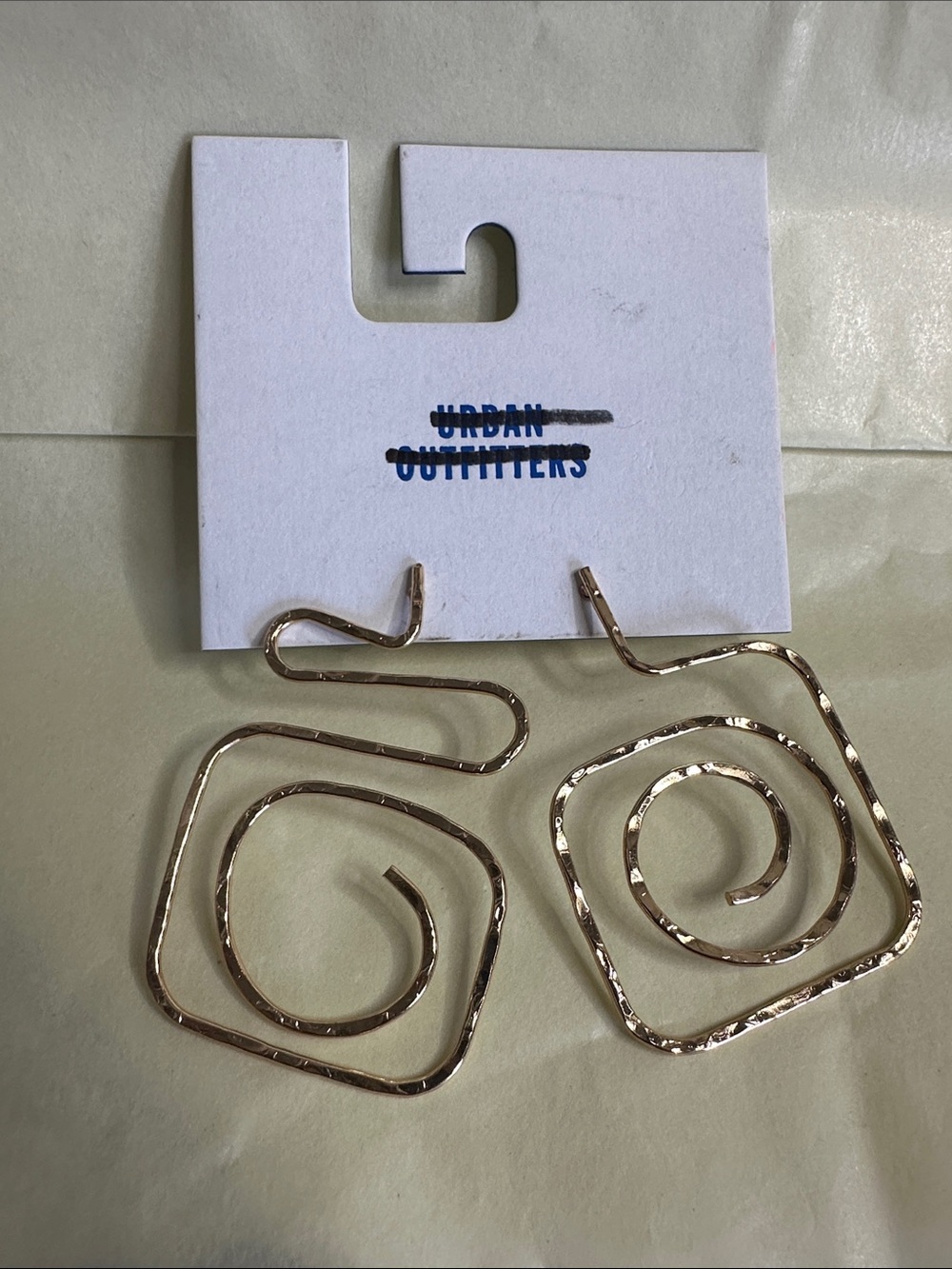 Urban Outfitters Gold Hammered Spiral Square Drop Earrings